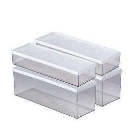 DEAHEZEN Storage Bins for Pantry and Fridge with Lid Organizers and Storage Cabinet, Kitchen, Countertops, Cupboard, Freezer Organization (White, Middle)
