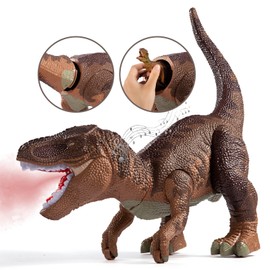 TEMI Large Dinosaur Toys for Kids 3-5, Jumbo Tyrannosaurus Rex with Mist Spray, Light and Sounds, One Big Hollow T-rex Stored with 4 Hand-Painted Dinosaurs and 6 Mini Dinos