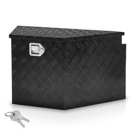 Auto Dynasty 32.5 Inch Aluminum Truck Bed Box Tool Underbody Box Truck Storage Irregular Organizer Chest with Lock and Keys for Pick Up Truck Bed, RV Trailer, 32.5" R x 16" F x 18" x 20.5", Black