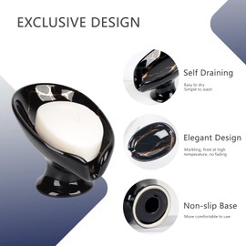 Umlaca Soap Dish Ceramic,Self Draining Soap Holder Keep Soap Dry,Leaf Shape Soap Tray Vintage,Suitable for Kitchen, Bathroom, Shower (Black)