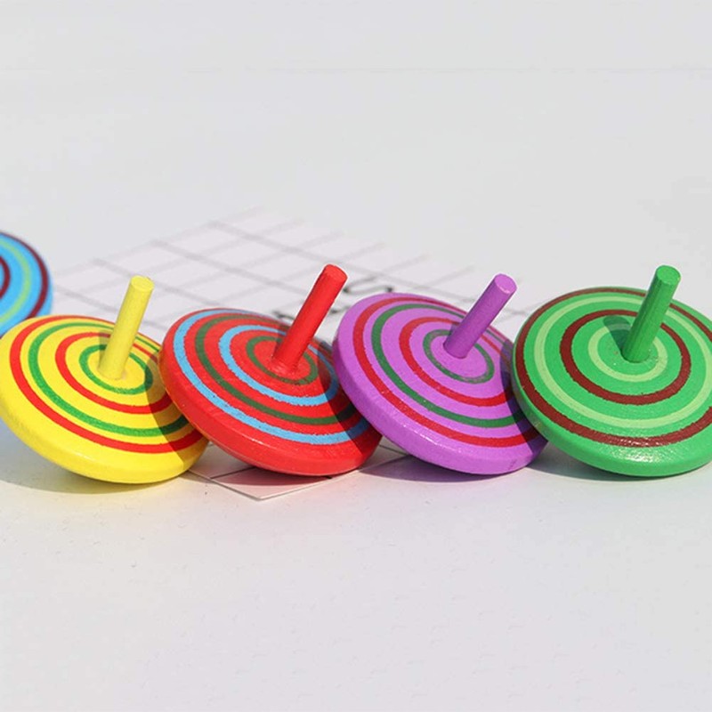 4Pcs Wooden Classic Colorful Spinning Tops Developmental Kids Stress Relieve