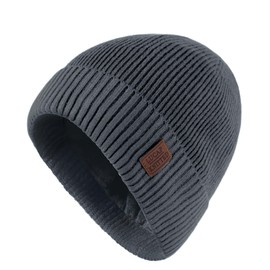 Beanie Hat Warm Unisex Windproof Winter Hat Knitted Hat Stretchy Soft with Cuffs Thick Warm Lining Sports Hat, gray