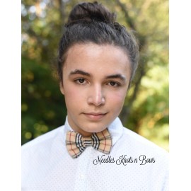 Handmade Tan Black & Red British Plaid Bow Tie, Adjustable Strap, Pre Tied, London Plaid