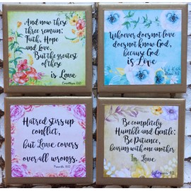 Love themed Bible verses set of coasters with gold trim