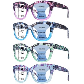 fadbon 4 Pack Progressive Multifocus Reading Glasses for Women Blue Light Blocking Multifocal Readers with Spring Hinge (Mix Color, 2.00, x)
