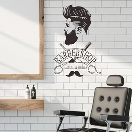Men’s Barber Shop Wall Decal – Motivational Haircut Quote & Modern Grooming Salon Decor, 13.8x20.7inch