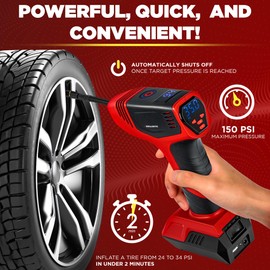Bullseye Pro Max Deluxe Tire Inflator Portable Air Compressor, Portable Air Pump for Car Tires, Car Tire Inflator Portable - 150PSI, 12V DC 2000 mAhs, Tire Pressure Gauge, Rechargeable As Seen On TV