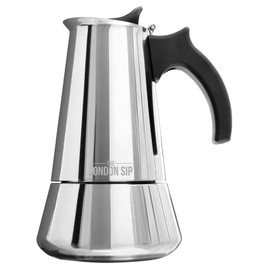 London Sip Stainless Steel Stove-Top Espresso Maker Coffee Pot Italian Moka Percolator, Silver, 10 Cup
