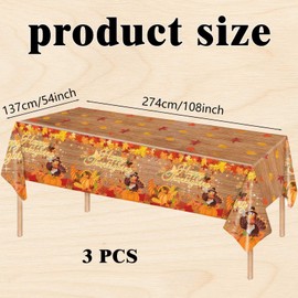 Fall Thanksgiving Party Supplies Thanksgiving Tablecloth Plastic Thanksgiving Tablecloth Set - Autumn Harvest with Maple Leaves & Pumpkin Design - 3 Pieces,137x274cm/54x108 inches-Waterproof, Durable