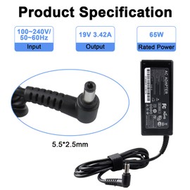 MXJFYY 65W 19V 3.42A Power Supply Laptop Charger for Toshiba Satellite C50 C55 C655 C675 C850 C855 C855D C875 P50 L50 L55 L55D L75 L300 L305 A100 A105 A200 A2A305 P200 P750 PA3917U-1ACA PA3714U-1ACA