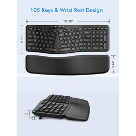 E-YOOSO Ergonomic Wireless Keyboard, Computer Keyboard with Detachable Wrist Rest, Split Design, Multimedia Hotkeys, 2.4GHz Ergo Cordless Keyboard for Laptop, PC, Mac, Windows