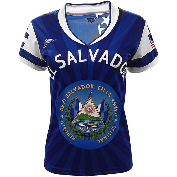 El Salvador and USA Jersey Arza Design for Women_V Neck_100% Polyester_New (XXX-Large) Blue