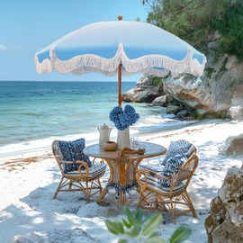 Sophia & William Patio Umbrellas 7ft Outdoor Beach Umbrellas with Fringe Holiday Umbrellas, Portable Tilt Beach Umbrellas with Carry Bag for Sand Patio Lawn Garden Pool Outing Balcony Blue