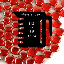 CYS EXCEL X-Large 1.1"-1.35“” Red Glass Flat Gemstone Vase Fillers (1 LB) Multiple Color Choices Marble Beads Aquarium Rocks Floral Supplies Stones Decorative Mosaic Gem Pebbles (Approx. 28-35 PCS)