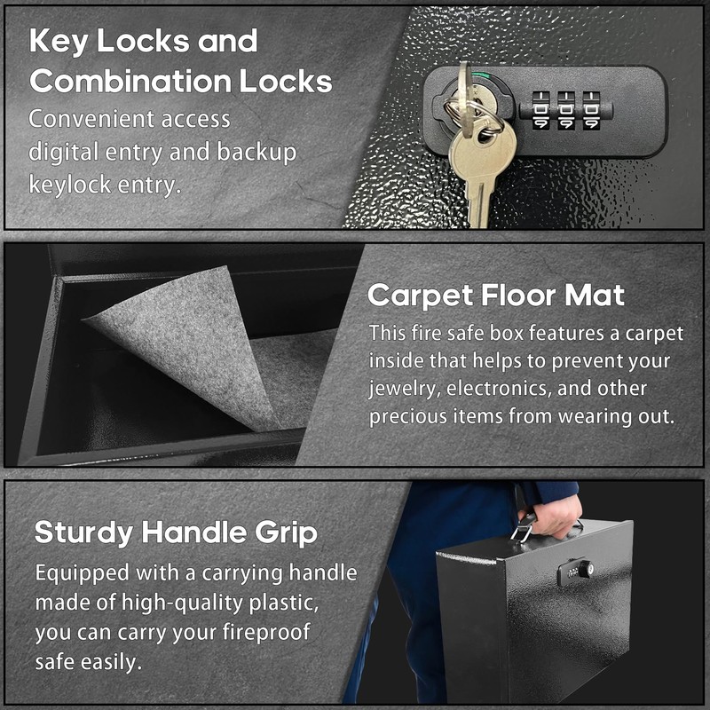 YIYITOOLS Fireproof Lock Box for Documents, Fire Resistant Safe Fire