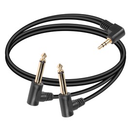 SinLoon Double 6.35mm to 3.5mm TS Cable 90 Degree Right Angle 1/4 to 1/8 Inch Male to Male Audio Splitter Cable Compatible for Laptop,Home Theater Devices, and Amplifiers (29CM)