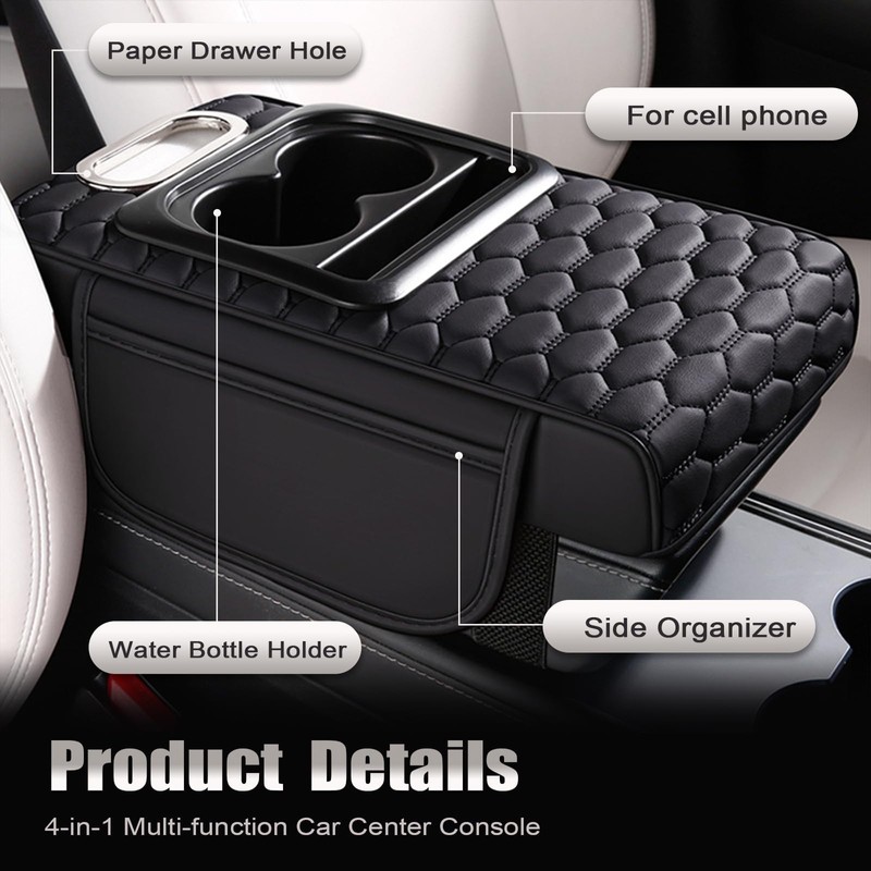 Priprilod Black Car Center Console Armrest Pillow, Memory Foam with