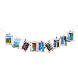 YOETSPDS Hanging Photo Display Photo Holder String with Clips Photo Frame Set Perfect Wall Decor for Teen Bedroom Home Cubicle Office Retro Postmark *1