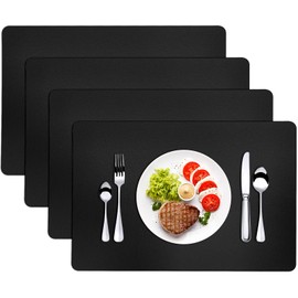 Herda Manteles individuales para mesa de comedor, manteles individuales antideslizantes, manteles individuales de cuero para la cocina del hogar, impermeables, resistentes al calor, juego de 4, manteles individuales negros modernos fáciles de limpiar