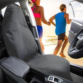 Sprints Towel Car Seat Covers, for Gym, Workout, Running, Swimming, Beach and Hiking, Universal Fit Non-Slip Waterproof Sweat Towel Bucket Seat Covers for Drivers Cars SUV Trucks (Grey, 1PCS)