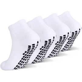 Raigoo Grip Socks For Kids(4-16 Years Old), Cushioned Sport Athletic Slipper Hospital Socks For Youth Boys & Girls (as1, age, 12_years, 16_years, 4 Pairs White)