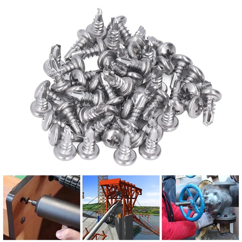 200Pcs Self Drilling Screw Stainless Steel Round Head M4.8x13 Fastener
