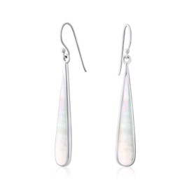 Simplified Boho Fashion Gemstone Inlaid Long Flat Teardrop Drop Earrings in Western Style for Women Teenagers .925 Sterling Silver Fish Hook Wire Thread, Gemstone, Pearl