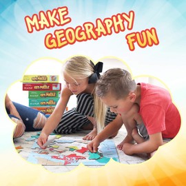 GeoToys — Set of 6 GeoPuzzles in Individual Boxes — Educational Kid Toys for Boys and Girls, 50+ Piece Geography Jigsaw Puzzles, Jumbo Size Kids Puzzles — Ages 4 and up