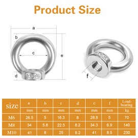 Bolatus Pack of 10 Ring Nuts M8 Eye Nut 304 Stainless Steel Threaded Eyelet Nut Ring Nuts Eye Nuts Hardware Ring Eyelets for Lifting Accessories Eye Nut