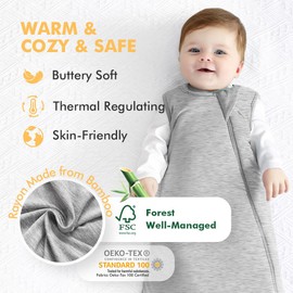 HAPIU Unisex Rayon Made from Bamboo Baby Sleep Sack TOG 1.0, 2-Way Zipper YKK, Wearable Blanket Baby, 6-18 Months, Light Heather Grey
