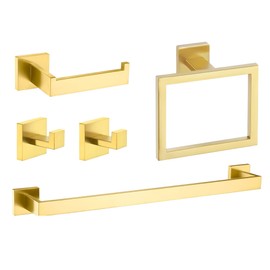 5 Pieces Gold Bathroom Hardware Set | Brushed Gold Bathroom Accessories Set, 23.6" Hand Towel Bar Set Gold, Toilet Paper Holder, Towel Ring, Towel Rack Set Gold