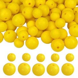 Xinhongo Silicone Beads, 100pcs Round 9/12mm, Yellow, for Keychain Making, Jewelry DIY, Craft Beads