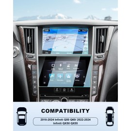 BIXUAN (2PCS 2024 Infiniti Q50 Q60/QX50 QX55 Screen Protector For Q50 Q60(2018-2024)/QX50 QX55(2022-2024) 7Inch+8Inch Touchscreen,9H Tempered Glass Infortainment Cover Anti-Fingerprints Scratch