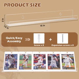 CELSOL 4 Pack 15" Wall-Mounted Card Display Shelf, Clear Acrylic Stand for Trading, Graded, Greeting, Baseball, Sports Cards & Stickers, Space-Saving, Easy Assembly, Fits PSA, SGC, BGS