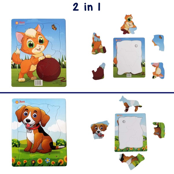 Just Smarty Beginner Preschool Jigsaw Puzzles Set of 2 for Kids Ages 3, 4, 5 with Fun Shapes and 6.5"x8" Tray, 4 and 5 Pieces. Fun Learning Educational Toy for Toddlers Boys Girls at Home. Level 1