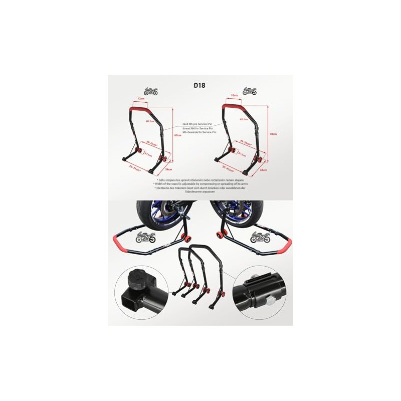 SEFIS D18 Motorcycle Stand Set M8 Prism Bushings Front and