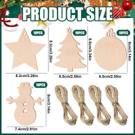 Ezydka Wooden Christmas Decorations 40Pcs Christmas Wooden Baubles Ornaments Wooden Christmas Tree Decorations for DIY Crafts Christmas Tree Decoration, Star, Tree, Snowman, Disc