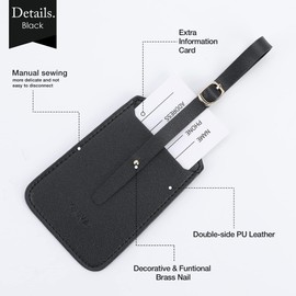 Luggage Tags for Suitcases, Leather Cruise Bag Tags for Travel with Name Label & Privacy Cover,Travel Accessories for Luggage Suitcase Bag (10 Black)