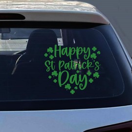 St Patricks Day Decorations Vinyl Car Decal,Shamrock Window clings Stickers,Car Bumper Sticker, Cute Car Sticker, Car Accessories Gift for Glass Windows Walls (Happy)