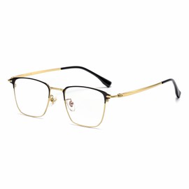 Cyxus Browline 8142 Glasses Without Prescription Men Women with Titanium Temple Fashion Metal Browline Frame, 04-Black&Gold