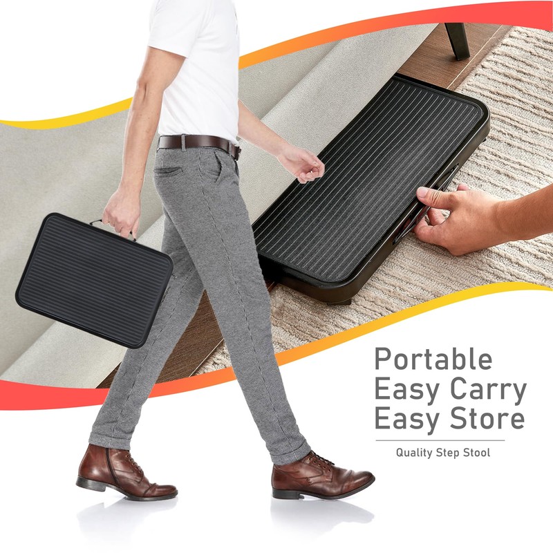 Folding Step Stool, Height Adjustable 1- Step 330lbs, Sturdy Portable