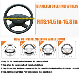 Bittwee Car Steering Wheel Cover, Anti-Slip PU Leather & Carbon Fiber Steering Wheel Protector, Universal 14.5-15 Inch, Automotive Interior Accessories, Fit for Most Cars SUVs (Orange)