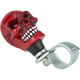 Arenbel Skull Steering Wheel Knob Spinner Car Driving Assist Handle Fit Most Agricultural Tractors Forklifts Lawn Mowers Boats, Red