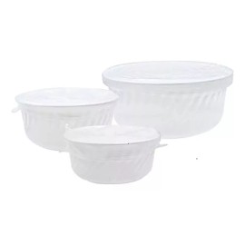 GRUPO EME Set 3 Refractarios Cristal Blanco Opal Con Tapas Ajustables