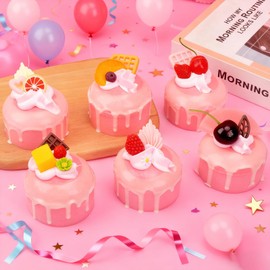 Luckforest Artificial Cupcake, 6 Pcs Pink Mixed Fake Simulation Realistic Cupcake with Fruit Dessert Model for Home Kitchen Bakery Shop Display Photography Props