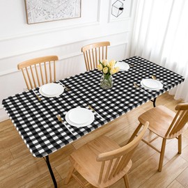 Fitable 2 Pack Black and White Checkered Picnic Table Cover for 6 Foot Tables, Waterproof Vinyl Fitted Tablecloth with Flannel Backing Outdoor Tablecloth for BBQ, Camping, Party, 30 x 72 Inch