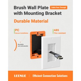 LEENUE Brush Wall Plate with Mounting Bracket, Cable Pass Through Decorator Cover for Low Voltage Wires, Single Gang Cord Hider for TV Home Theater System, White, 6 Pack
