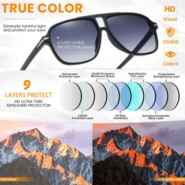 LOJUDI Pilot Sunglasses Womens Mens - Retro 70s Tinted Lens Sunglasses for Ladies Vintage Square Sun Glasses with UV Protection-Black/Blue