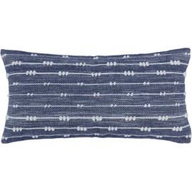 Woven Virtues Stafford Decorative Pillow Cover, Navy Blue and White 14x28 Inch Handwoven,Textured, Luxurious and Fashionable 1 Piece Throw Pillow Cover