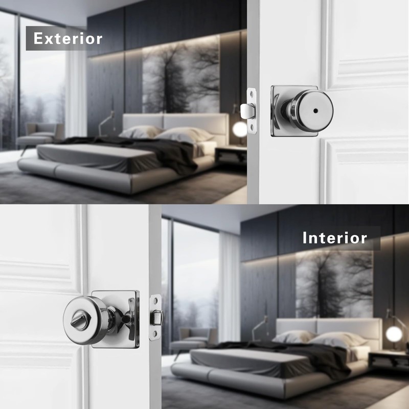 STARPY Polished Chrome Door Knobs with Square Rosette, Pismo Door